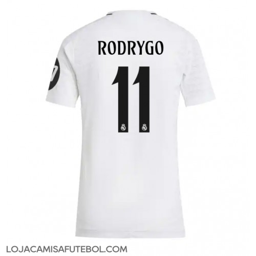 Camisa de Futebol Real Madrid Rodrygo Goes #11 Equipamento Principal Mulheres 2024-25 Manga Curta